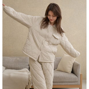 休闲女家居服套 轻薄羽绒夹棉保暖简约时尚 创五季 女士睡衣2025冬季