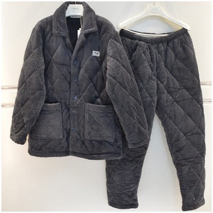 精雅睡衣男士冬款厚款柔软牛奶绒夹棉保暖男款家居服睡衣有超大码