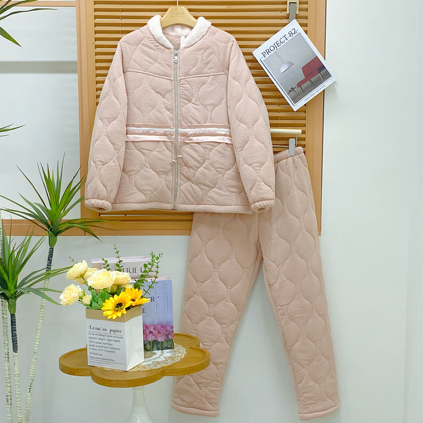 卡路曼女士睡衣2025冬季扇意轻羽绒棉三层夹棉甜美女可外穿家居服