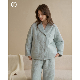 翻领甜美家居服套装 轻羽绒棉三层夹棉时尚 女士睡衣2025冬季 创五季