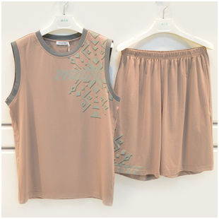 精雅睡衣男士夏季新款针织棉短袖背心短裤时尚休闲外穿家居服套装