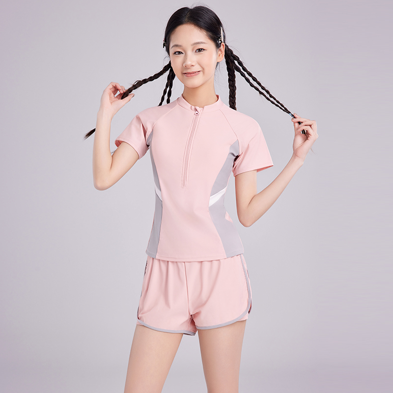 儿童泳衣女童中大童初中生专用2025新款防尴尬女孩分体带胸垫泳衣
