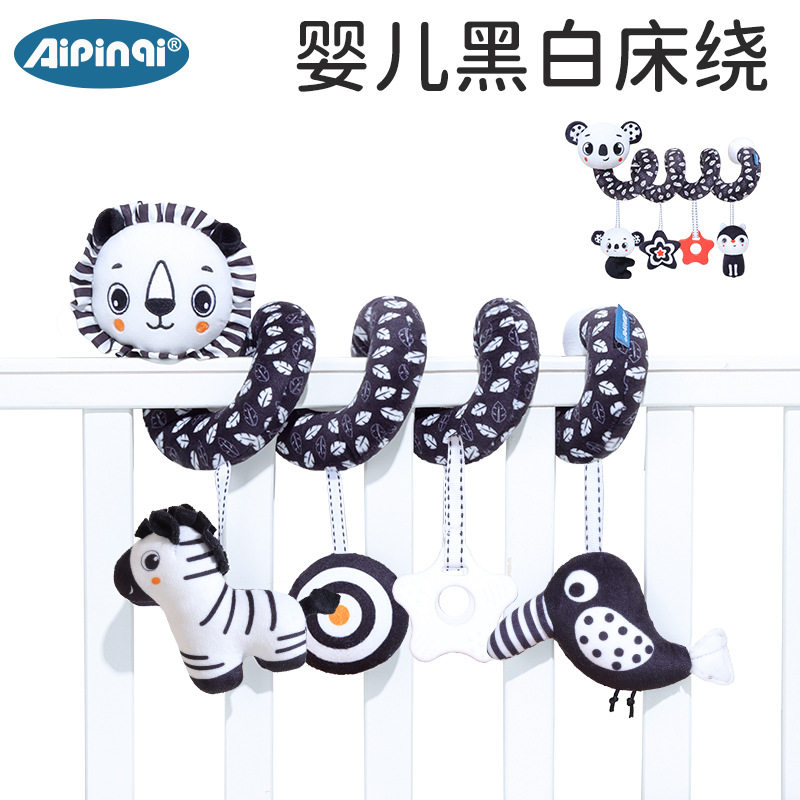 新生儿黑白动物安抚抓握床绕玩具