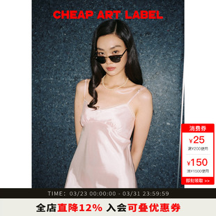 粉色缎面蕾丝花边拼接吊带连衣裙女2026春夏新款 label art cheap
