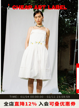cheap art label 蕾丝钉珠绣花可调节吊带白色连衣裙女25秋冬新品