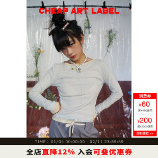 cheap art label 一字领刺绣logo舒适柔软长袖针织打底衫T恤新款