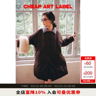 cheap art label棕色可拆毛领落肩羽绒服廓形翻领厚外套女25冬季