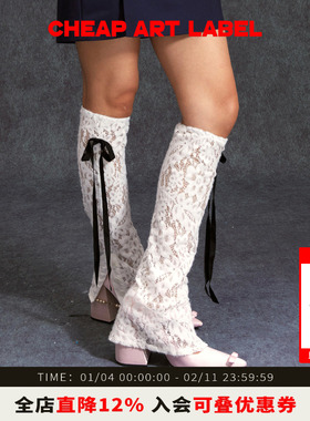 cheap art label白色蕾丝撞色蝴蝶结袜套下摆开衩腿套女25秋新款