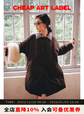 cheap art label棕色可拆毛领落肩羽绒服廓形翻领厚外套女25冬季