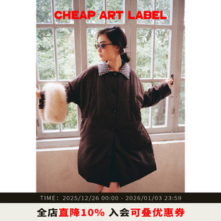 label棕色可拆毛领落肩羽绒服廓形翻领厚外套女25冬季 cheap art