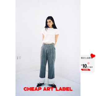 cheap art label 蓝绿色灯芯绒蕾丝翻边直筒休闲裤女2026春季新款