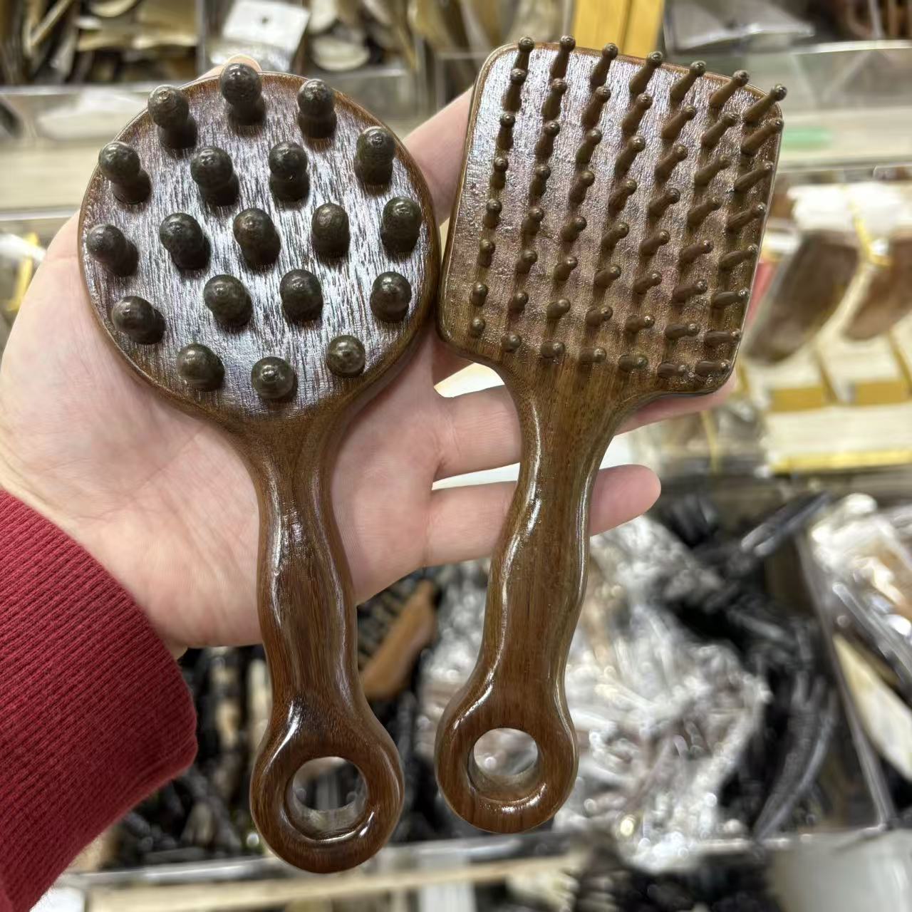 天然檀木头部经络梳子按摩梳养生头疗便携梳子多功能女家用插齿梳