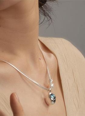 SOFT ROOM天然海蓝宝珍珠海光项链韩系氛围感小众设计63OAKAVE