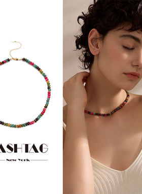 HASHTAG天然石碧玺串珠项链配饰锁骨链夏日度假极简百搭63OAKAVE