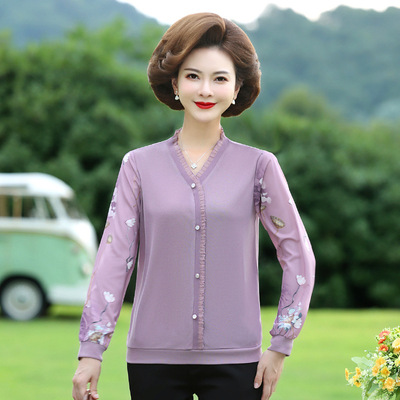 妈妈春装打底衫春秋小衫花衬衣女