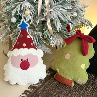 ins可爱仿羊绒圣诞树老人抱枕客厅沙发飘窗氛围感装 饰靠枕靠垫