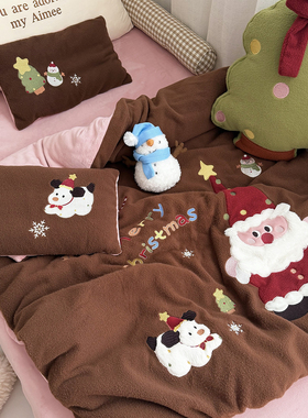 冬季儿童加绒床单被套牛奶绒圣诞老人保暖1.51.8被罩幼儿园三件套