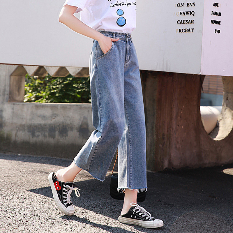 泫雅2020春夏新款高腰垂感直筒阔腿宽松显瘦百搭八分九分牛仔裤女