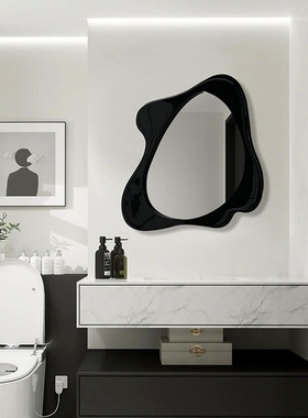 ins简约黑色不规则化妆镜卫生间智能除雾LED壁挂异形浴室镜装饰镜