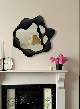 欧式轻奢黑色异形壁挂装饰镜法式壁炉镜现代智能LED浴室镜化妆镜
