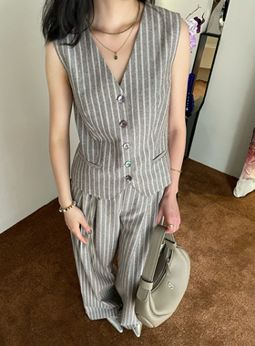 ASCRIPTION25春夏新款亚麻条纹马甲