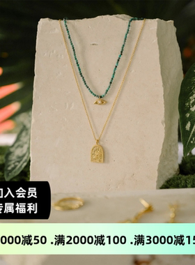 设计师品牌WENS女士绿松石眼睛项链复古吊坠百搭锁骨链小众项链