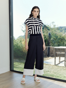 折设计师品牌CelloSonata女装简约阔腿翻折撞色休闲西装长裤