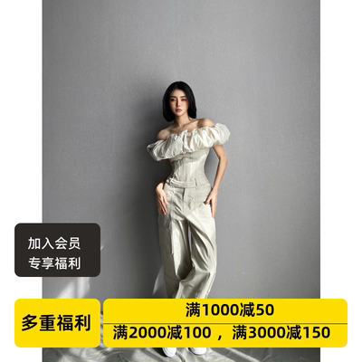 设计师品牌AOSO女装休闲复古美式接头口袋阔腿宽松工装长裤