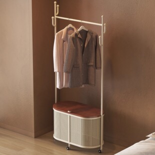 挂衣架卧室落地奶油风移动铁艺衣帽架双杆家用收纳衣服双层晾衣架