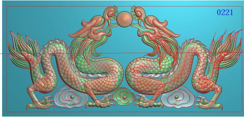 碑帽石雕电脑雕刻精雕图浮雕图墓碑碑头双龙图石材精雕图灰度图