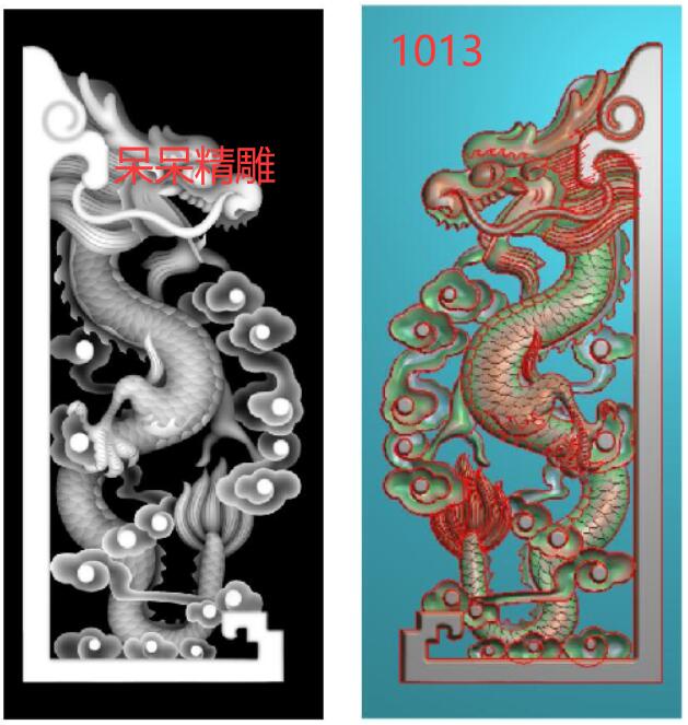 双龙祥云石雕墓碑抱鼓边鼓门墩精雕图浮雕图BMP灰度图电脑雕刻图