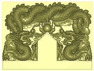 碑帽雕刻精雕图浮雕图墓碑精雕图墓碑碑头双龙盘飞图精雕图灰度图