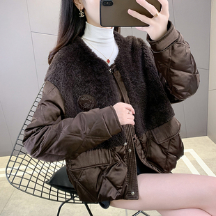 小个子短款羊皮毛一体鹅绒皮草外套女2024冬新款显瘦羽绒服大衣爆