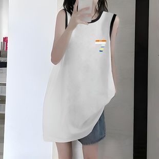 纯棉设计感小众无袖 oversize宽松印花上衣服潮流ins t恤女夏季 新款
