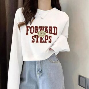 爆款宽松显瘦短款长袖上衣女士秋季白色慵懒风新款甜美风简约独特