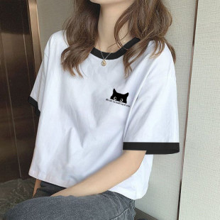 美式印花纯棉短款T恤女ins潮牌韩版学生短袖夏天宽松显瘦半袖上衣
