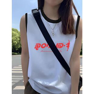 背心T恤女款 新款 纯棉无袖 潮流夏季 百搭休闲高级感上衣ins 韩版 时尚