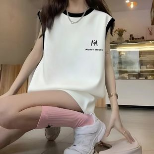 甜酷拼接韩版 背心T恤女款 爆款 ins风纯棉无袖 通勤上衣 外穿夏季 新款