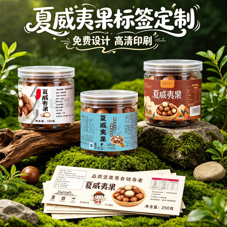 定制夏威夷果包装烫金贴纸山核桃巴旦木坚果标签盐焗腰果仁不干胶