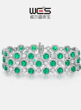 跨境轻奢皇家绿色满钻手链女S925银满镶培育彩宝手饰璀璨漫天