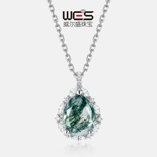 S925银绿苔藓吊坠女锁骨项链水草玛瑙项坠时尚 跨境新品 高贵欧美