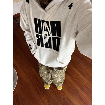 国潮牌灰色重磅字母刺绣连帽卫衣男款秋冬宽松青少年高端情侣外套