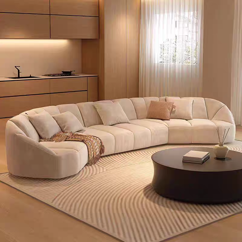 设计师款高端弧形布艺轻奢大平层客厅意式极简钢琴键泡芙沙发