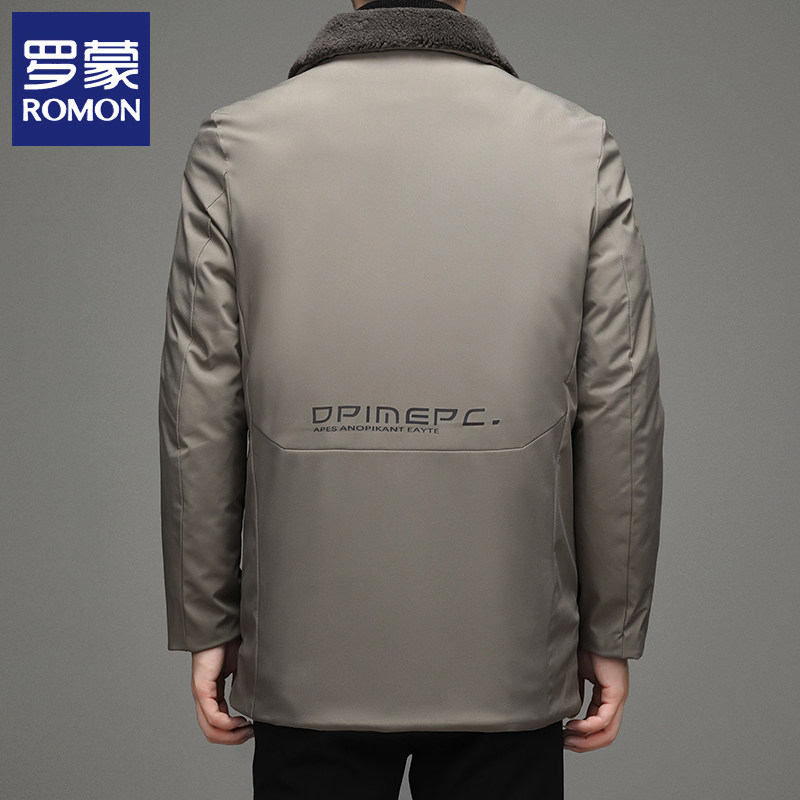 ROMON FUR COLLAR MID-LENGTH DOWN JACKET MENS WINTER JACKET THICKENED WARM AND COLD-PROOF MIDDLE-AGED DAD WEAR DOWN COTTON JACKET