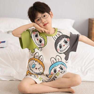 儿童睡衣夏季拉布布男童短袖短裤薄款空调服中大童家居服装可外穿