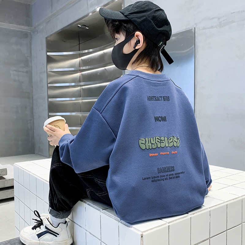 男童春秋卫衣2025新款中大童纯色宽松时尚加绒秋冬外套儿童打底衫
