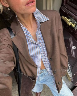 friends with frank 代购 蓝棕条纹衬衫