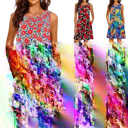 Mcdv Fashion Elegant Floral Dress Pleated A-Line Long Women'