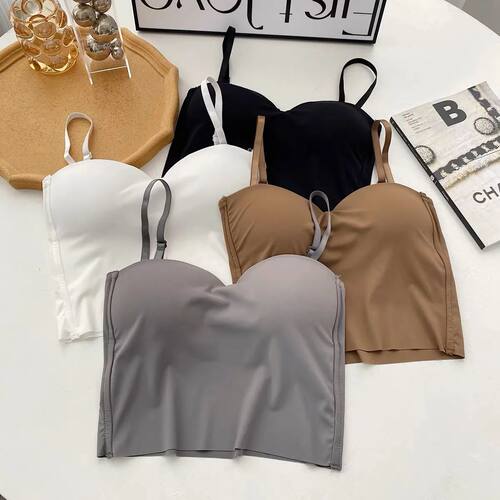 Summer Solid Ice Silk Camisole for Women Push Up Crop ops Mu