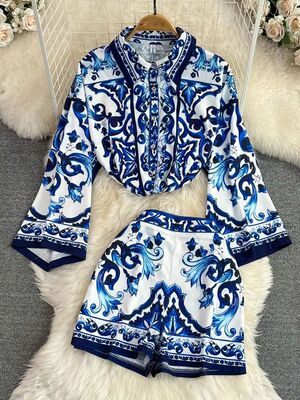 Summer Holidays Blue And White Porcelain Two Piece Suit Wome